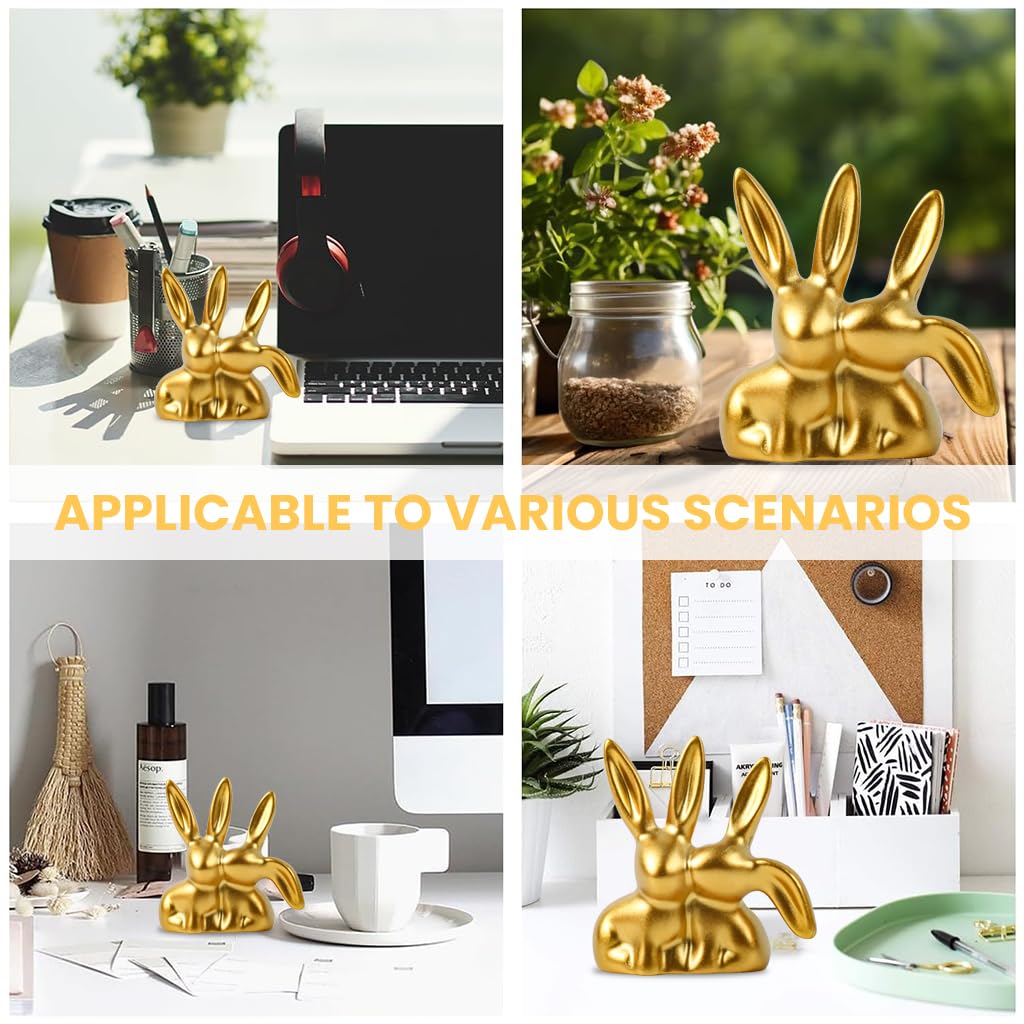 HASTHIP Desk Decor Ornament for Car and Home with 2.76 in Golden Resin Couple Bunny | Cute Gift