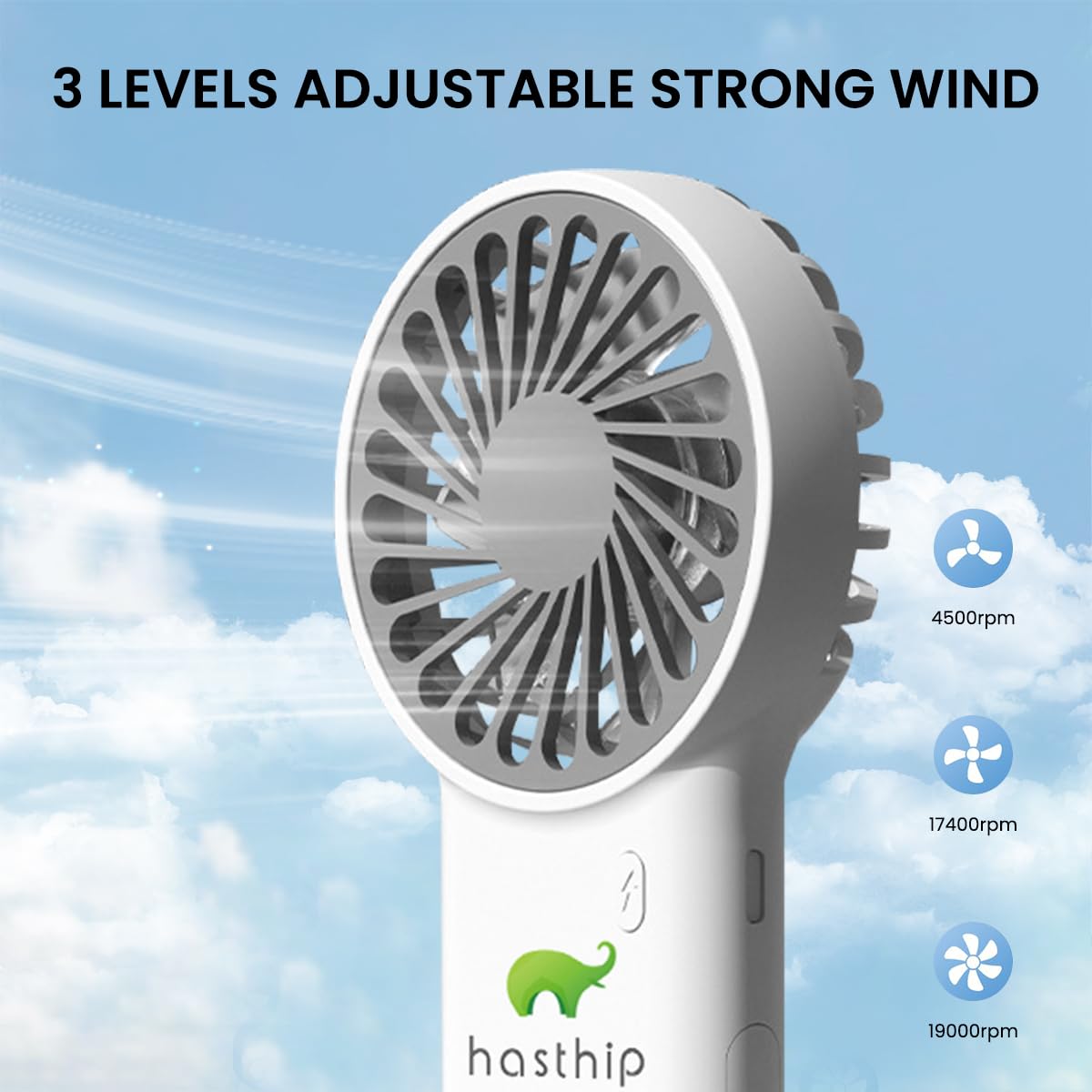 USB Rechargeable Handheld Mini Fan, 3 Speed Settings, Long Battery Life, Folding Tail Hook, Quiet Pocket Fan for Travel, Outdoor, Office, Home, Summer Heat Relief (White)