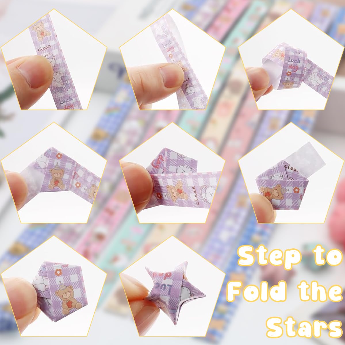 HASTHIP Origami Art Papers for Lucky Star Crafting with 2080 Sheets & 8 Kawaii Designs