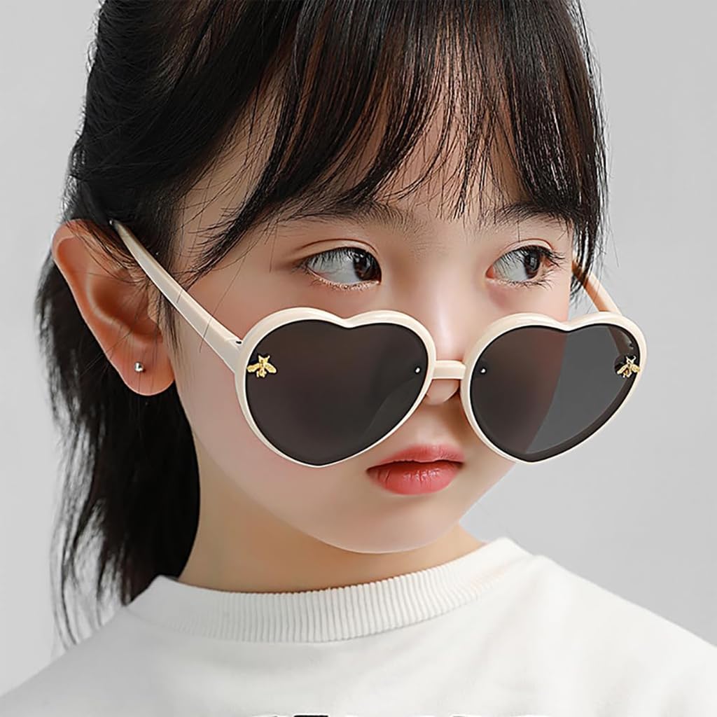 HASTHIP Kids Sunglasses for Girls 3Pcs with Heart Frames and UV380 Protection | Beach Wear