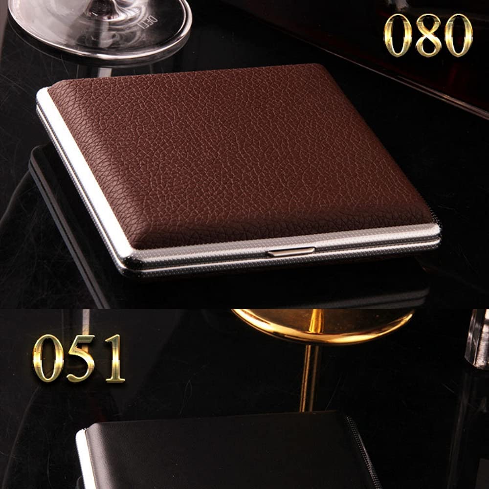 GUSTAVE® Cigarette Case King Size for Men Women Holds 20 Cigarettes Case Box Holder Brown Leather Vintage Hard Metal Full Pack, Gifts for Men