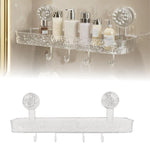 HASTHIP Bathroom Toiletries Organizer Tray for Wall Mount Storage with 4 Hooks and Quick Drainage | Clear Textured 36x10x3.5cm Design