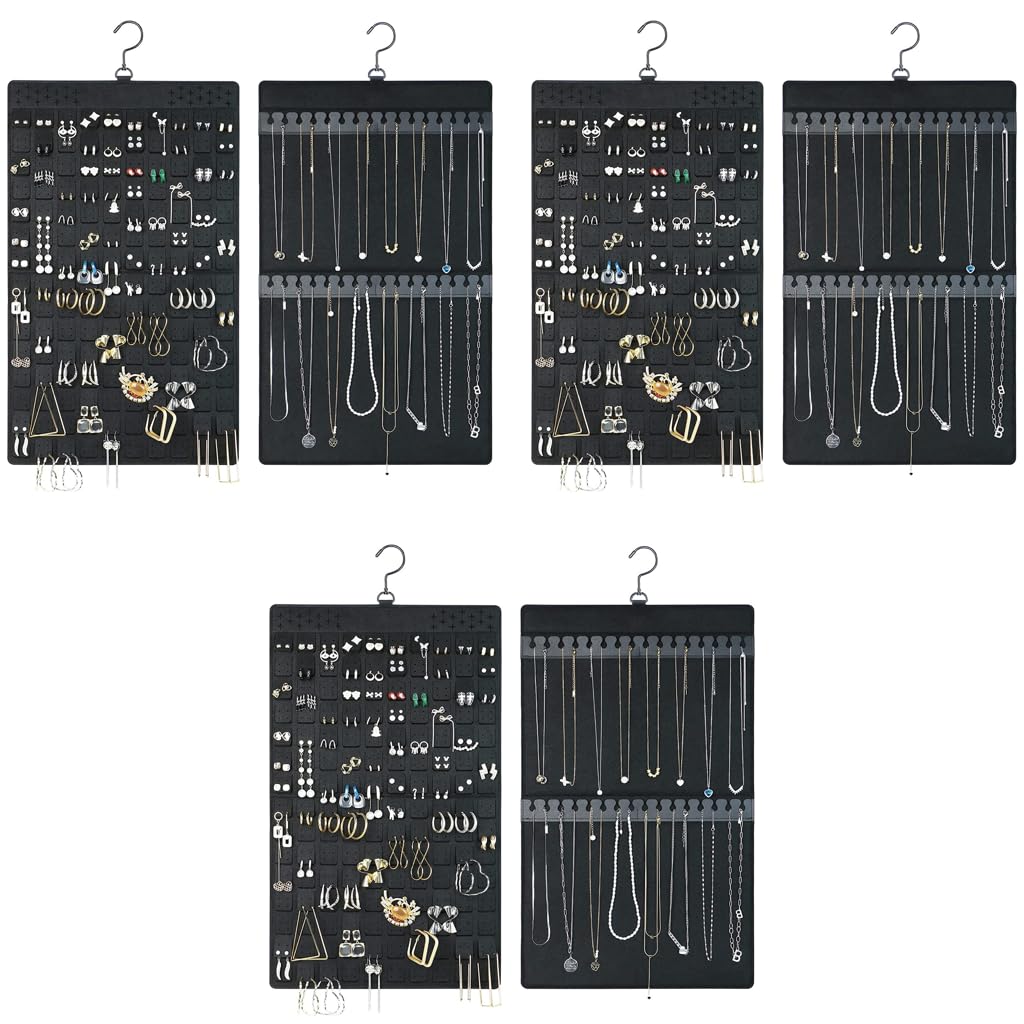 HASTHIP Hanging Jewellery Organiser for Closet and Door with Dual Sides | Holds 300 Pairs and 30 Necklaces