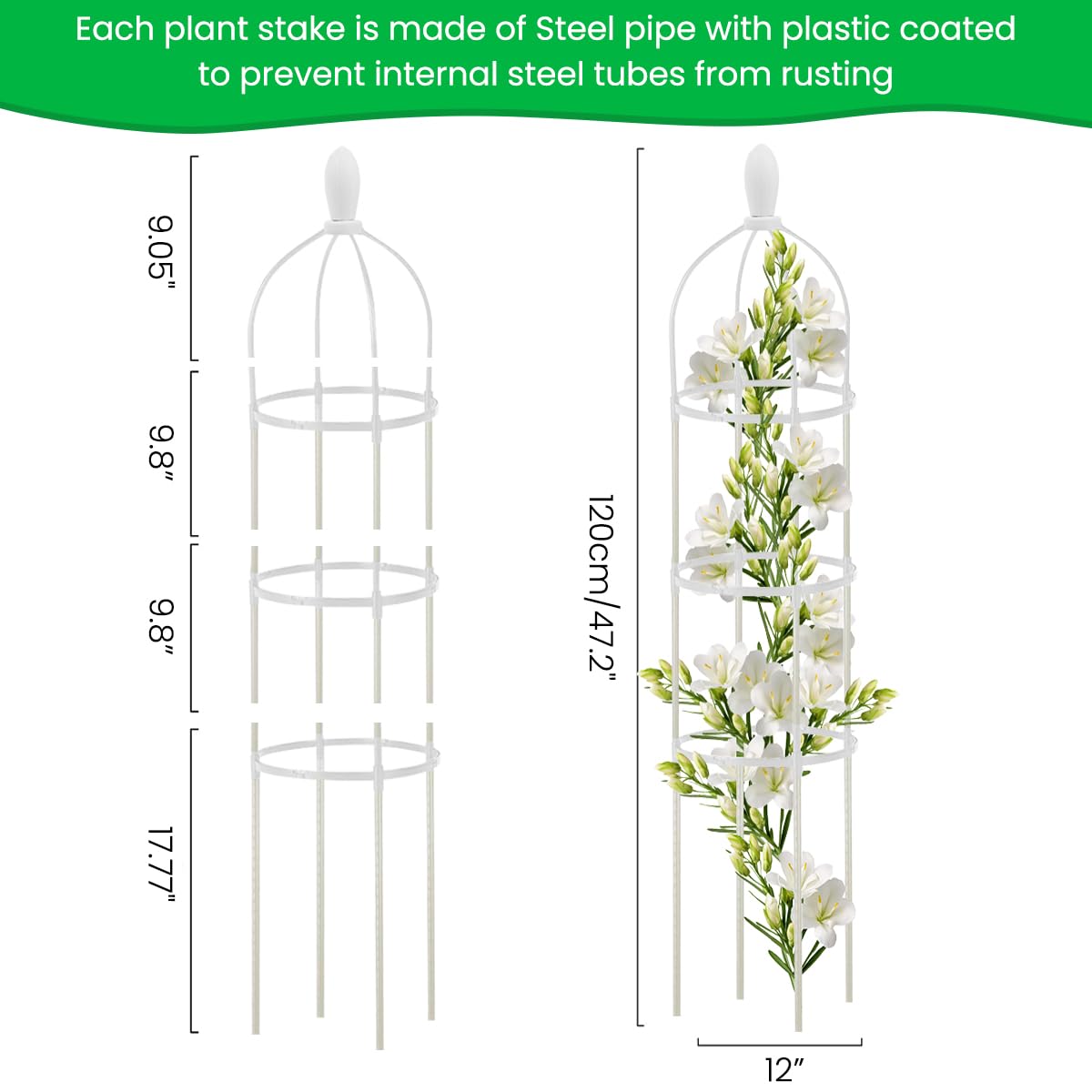 HASTHIP Garden Plant Support for Climbers featuring 120 cm Obelisk Trellis with Bird Decor | Decorative Plant Stand for Clematis Ivy and Roses