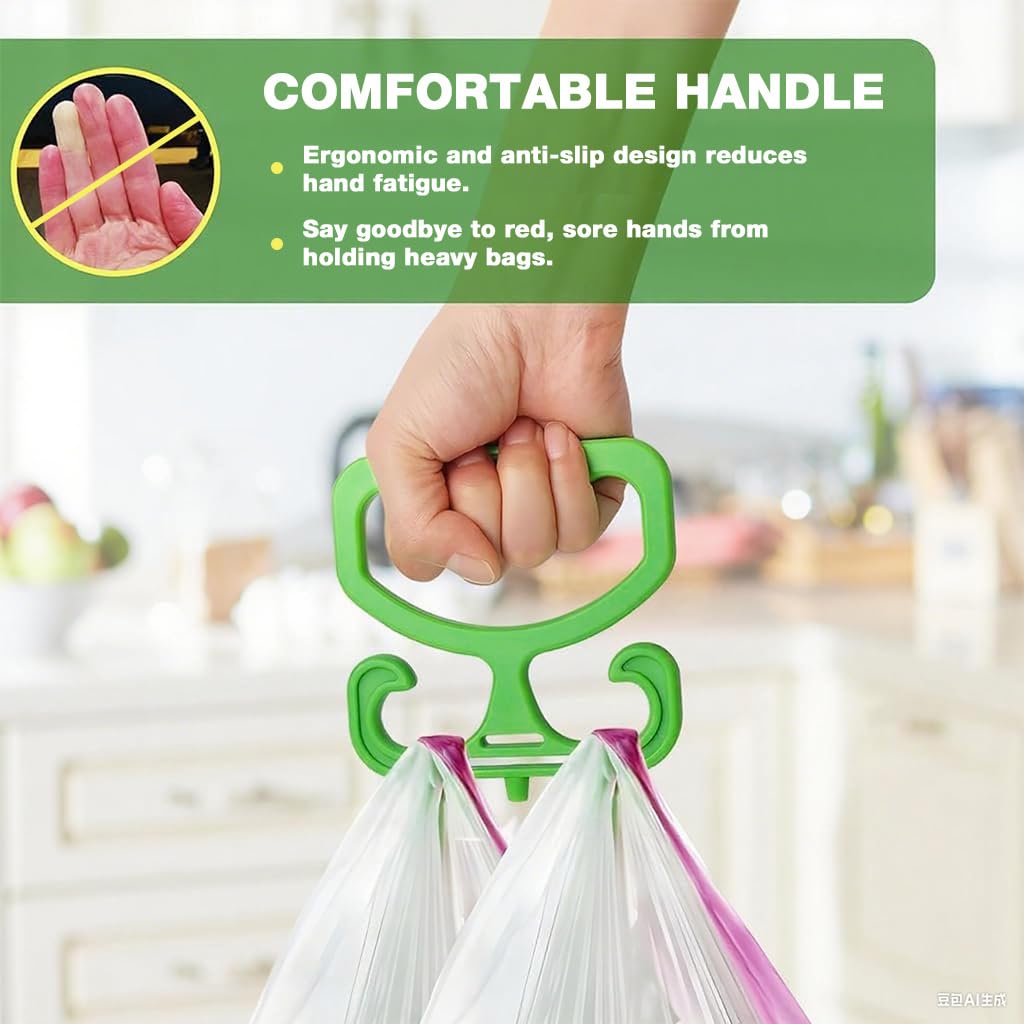 HASTHIP Bag Holders for Heavy Lifting with Dual Hooks and Ergonomic Handles | 2Pcs Green