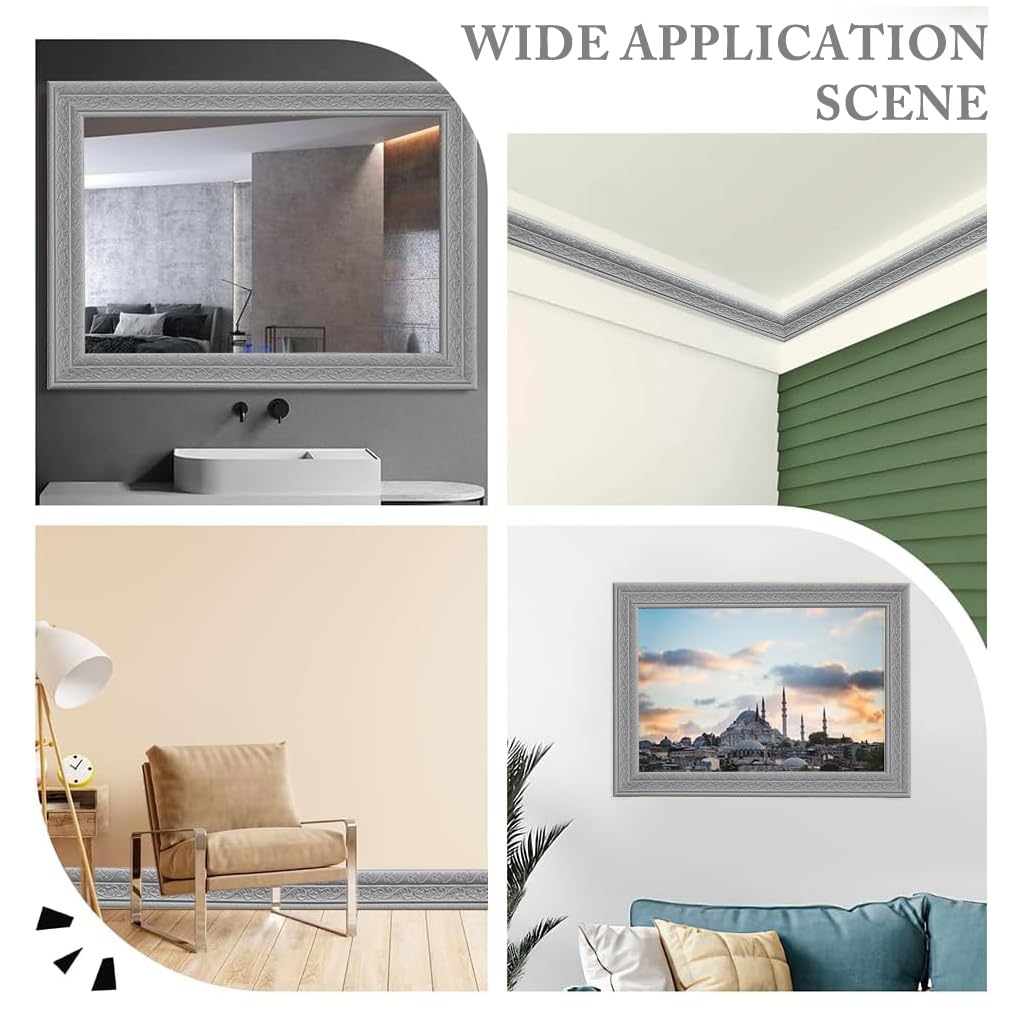 HASTHIP Peel Stick 3D Wall Edging for Living Rooms featuring 2.3 m x 7.8 cm XPE Foam | Silver Gray Trim