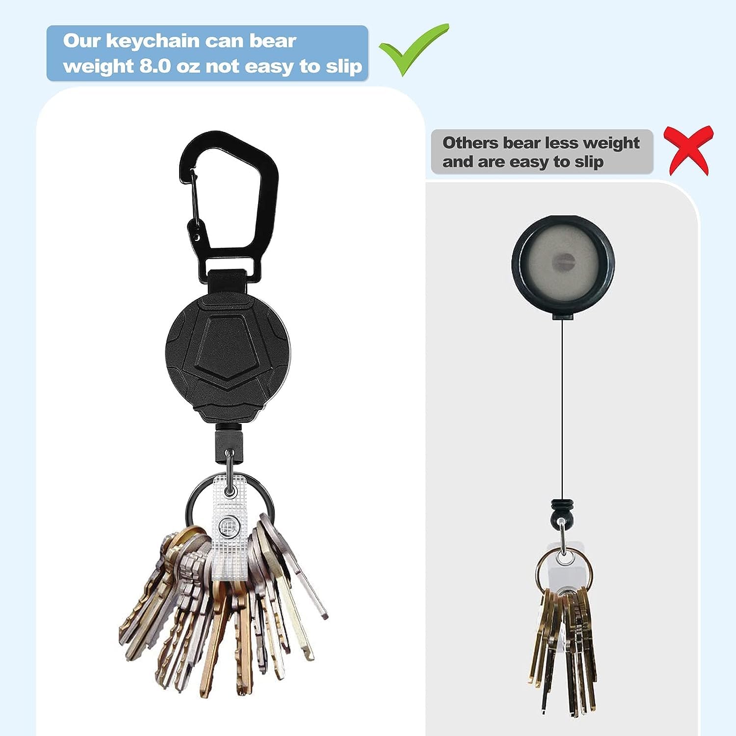 Heavy Duty Retractable Keychain with Carabiner, Retractable ID Badge Holder Clip Retractable Badge Reel with Steel Retractable Cord, Multitool