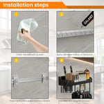 HASTHIP Wall Mount Aluminium Hanging Utensil Display Rack for Kitchen Storage with Double Layer Design