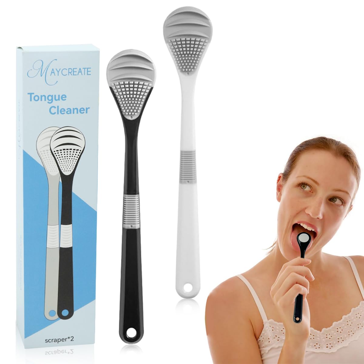 HASTHIP® Limpiador de Lengua de Silicona Suave para Adultos,2 Piezas Raspador Lengua Antibacteriano en Forma Abanico,Cepillo para Eliminar Mal Aliento y Mejorar la Higiene