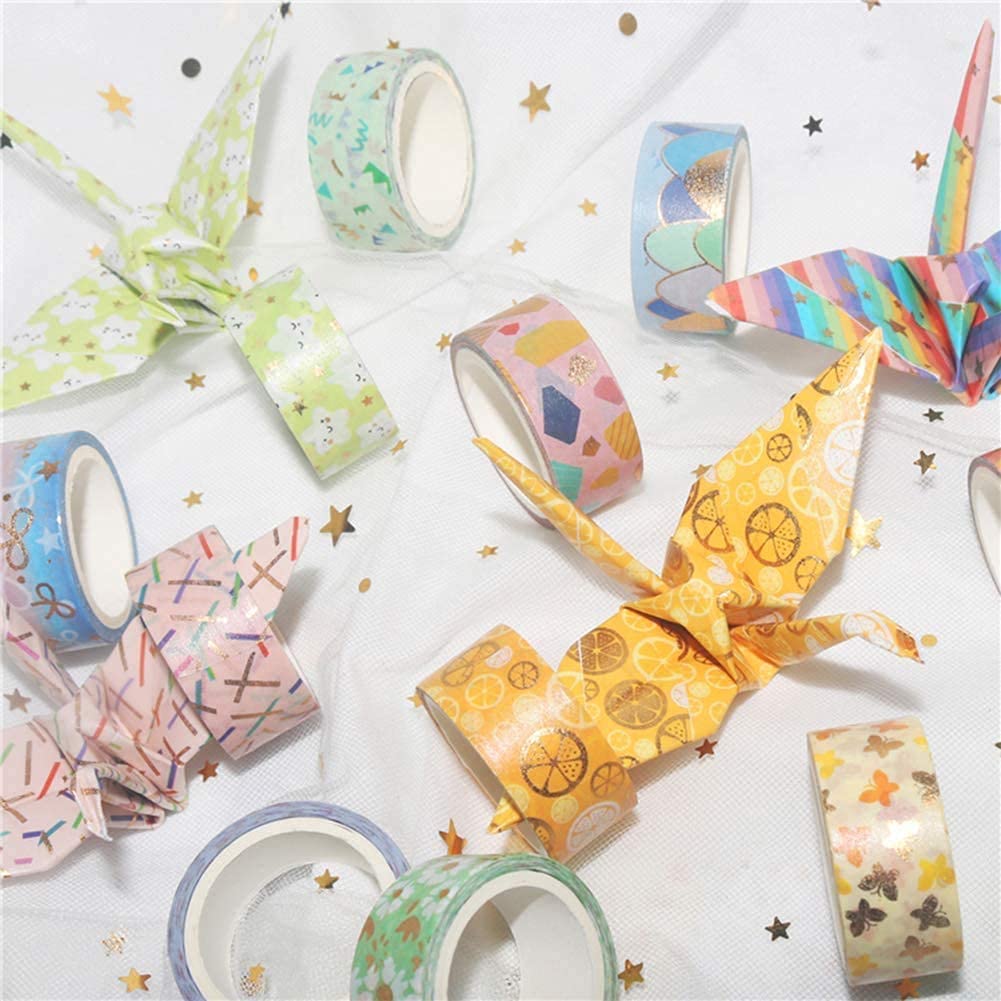 12 Rolls Cute Gold Foil Flower Decorative Masking Tape Scrapbooking Tape for DIY Art & Crafts and Gift Wrapping Holiday Decoration (Yellow)