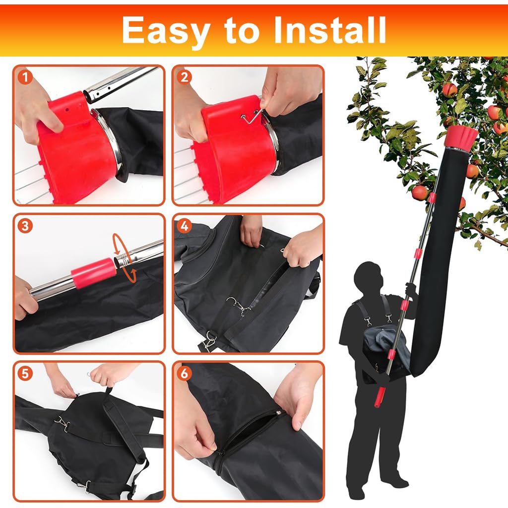 HASTHIP Fruit Picker Pole for Tree Harvesting with 13 ft Telescoping Design and Wearable Basket