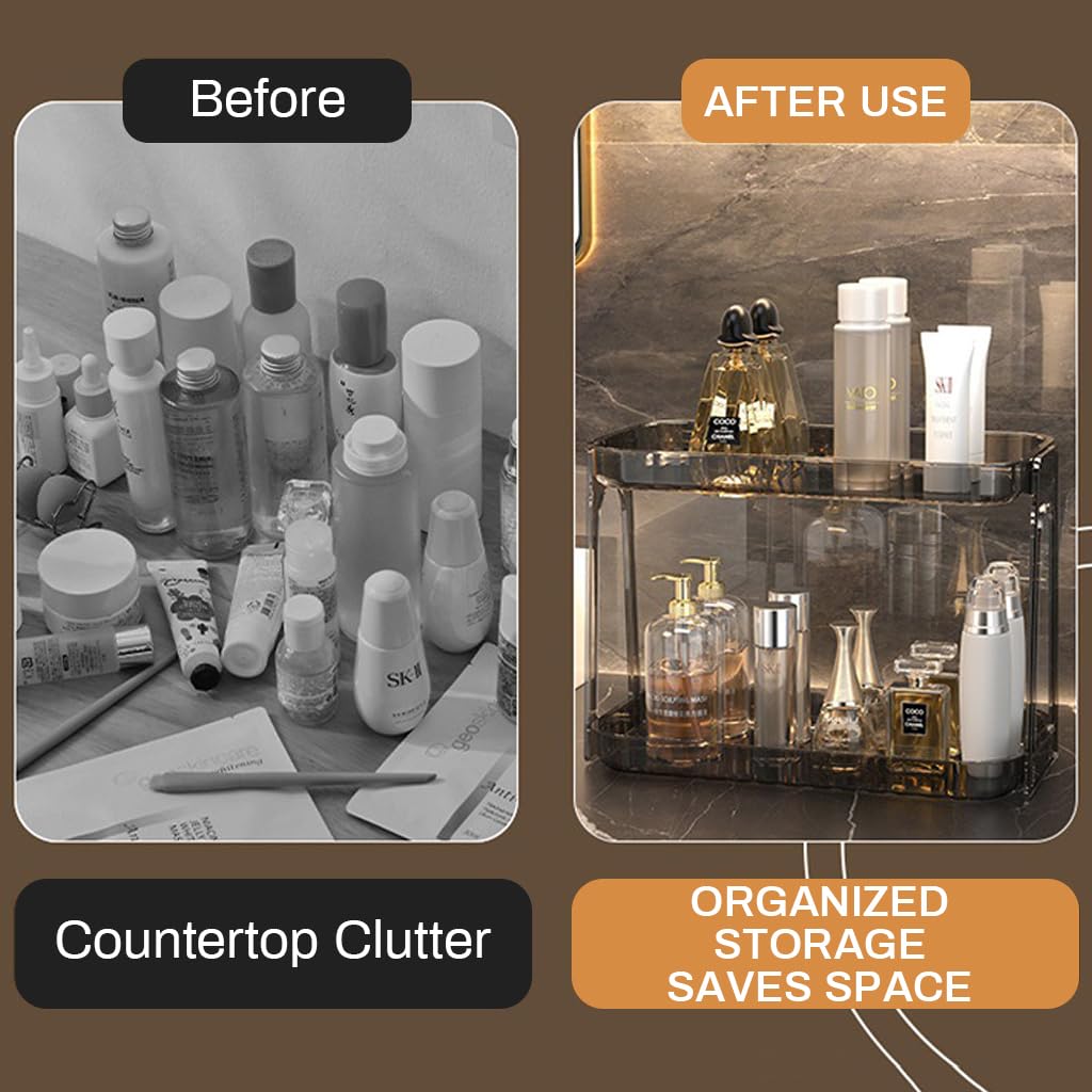 HASTHIP Makeup Organizer for Cosmetics and Skincare featuring Double Layer Design | 33x16x23cm PET Storage Box