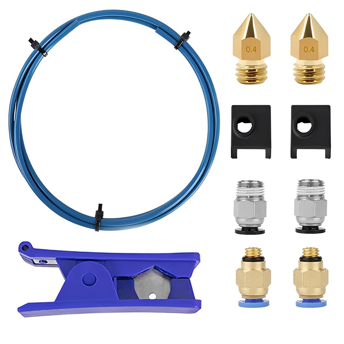 Upgrade 3D Printer Kit with Capricorn Premium XS Bowden Tubing 1M, PTFE Teflon Tube Cutter, Pneumatic Fittings and MK8 Socks and Extra Nozzles for Ender 3/3 Pro/ 5/ Vyper/Voxelab Aquila