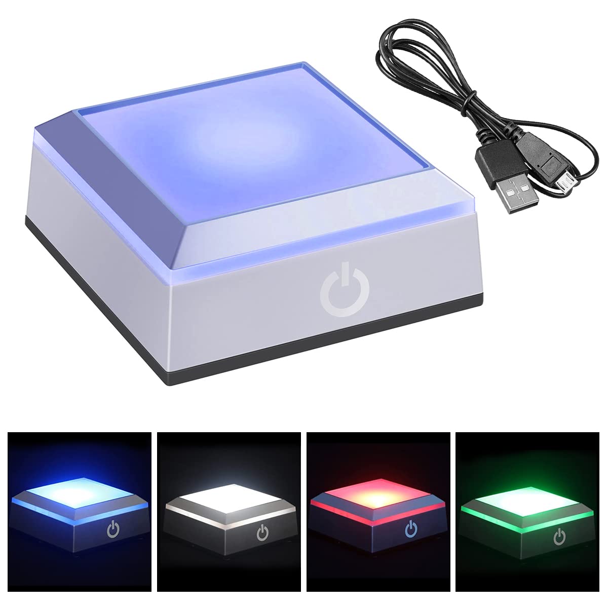 HASTHIP LED Display Stand for Crystal and Glass Art featuring Touch Switch & 6 Color Modes | 2.68 in Square Base