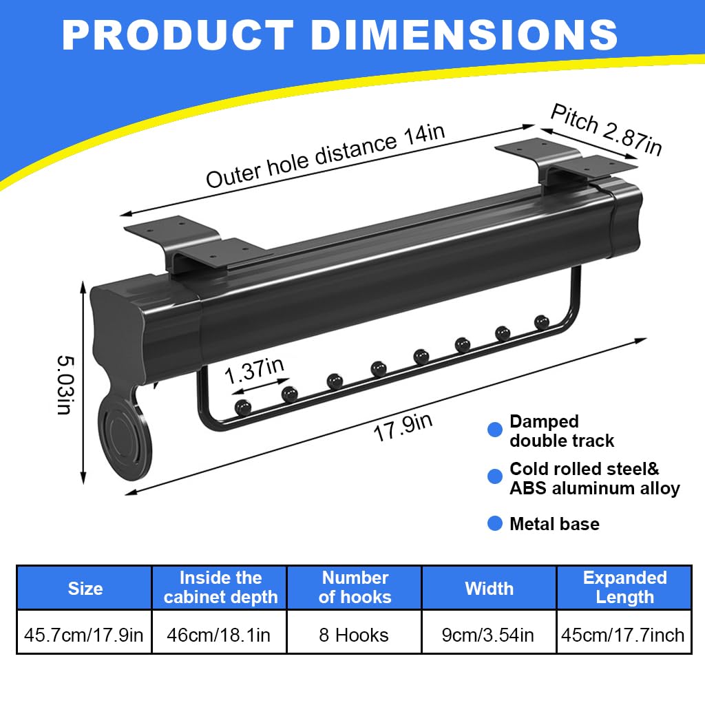 HASTHIP Space Saving Multi Hanger Organizer for Closet with Pull Out Rail and 18.1 in Depth | Metal Screw Mounted Design