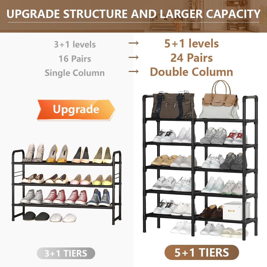 HASTHIP Shoe Rack for Entryway with 5 Tiers featuring DIY Assembly and Black Metal Frame | 96x90x23 cm Freestanding Organizer