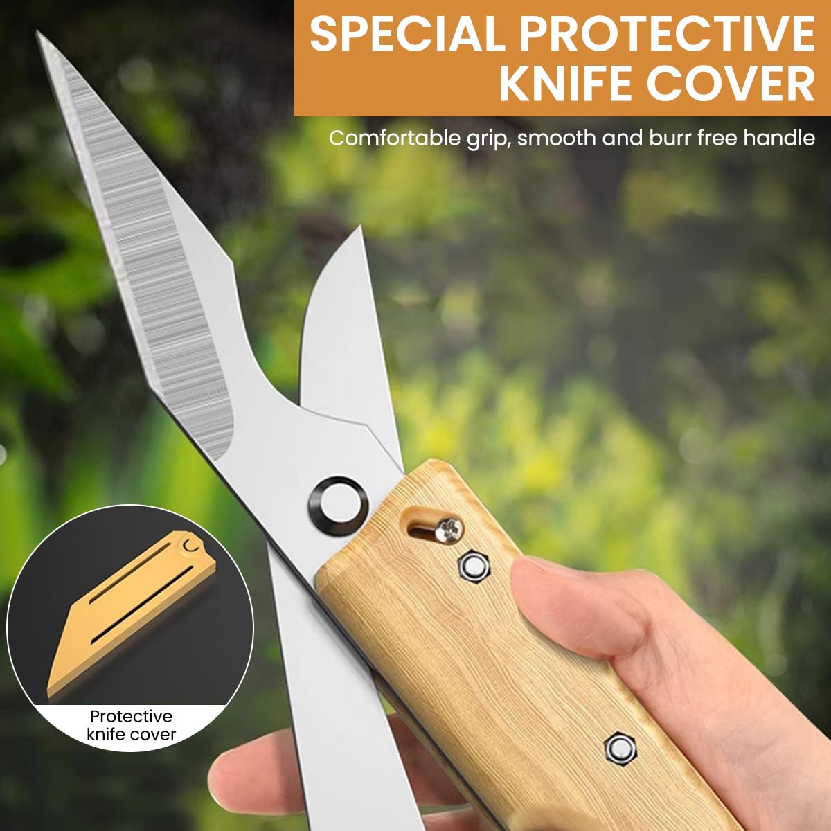 HASTHIP Grafting Cutter Tool for Gardening with Safety Lock and Wooden Handle | Includes Sheath