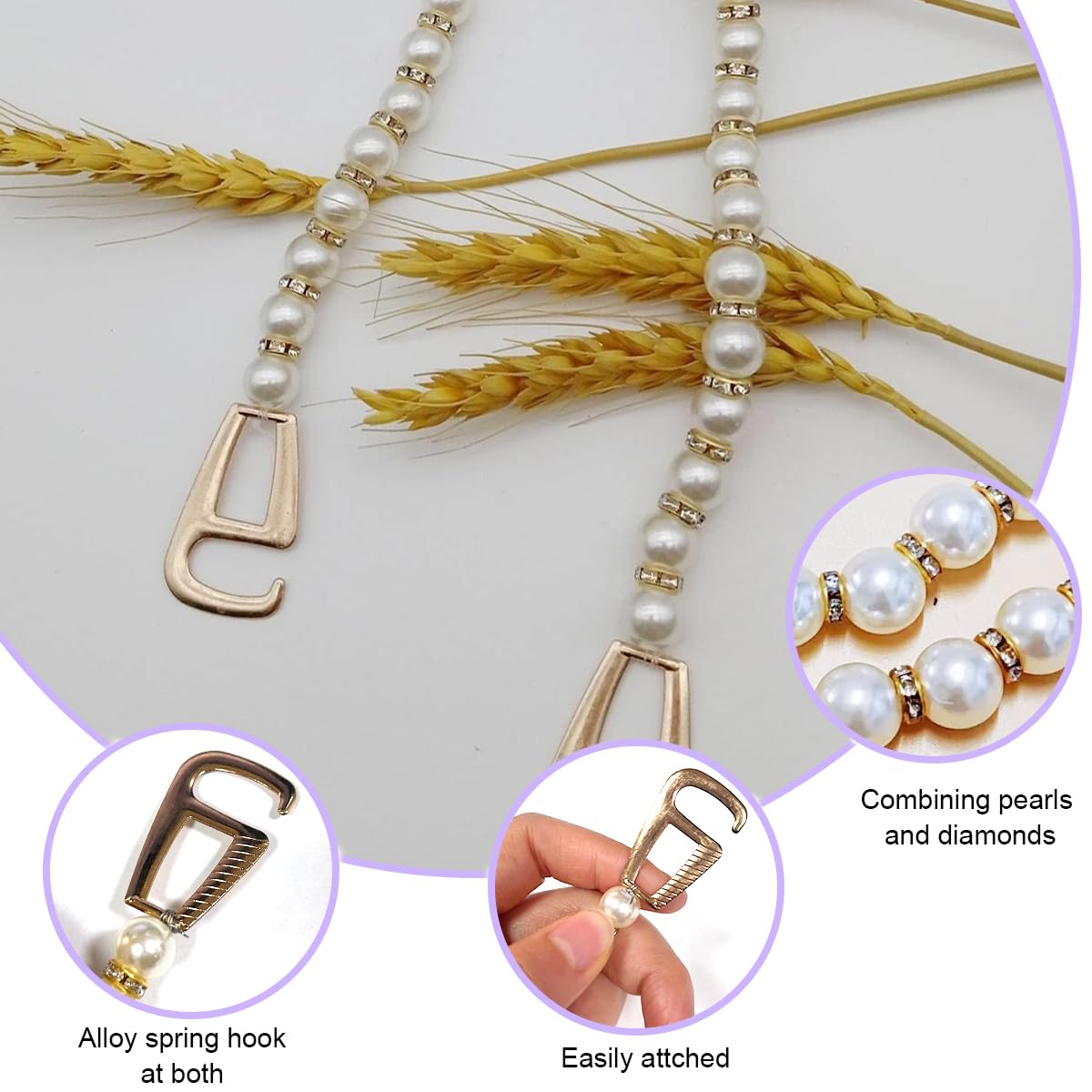 HASTHIP® 12Pcs Bling Shoe Charms for Women, Girly Jewelry Decoration Charms for Clog Sandals, Pearl Chains Fashion DIY Shoe Accessories Flower Shoe Charms for Women, Party Favors Birthday Gifts