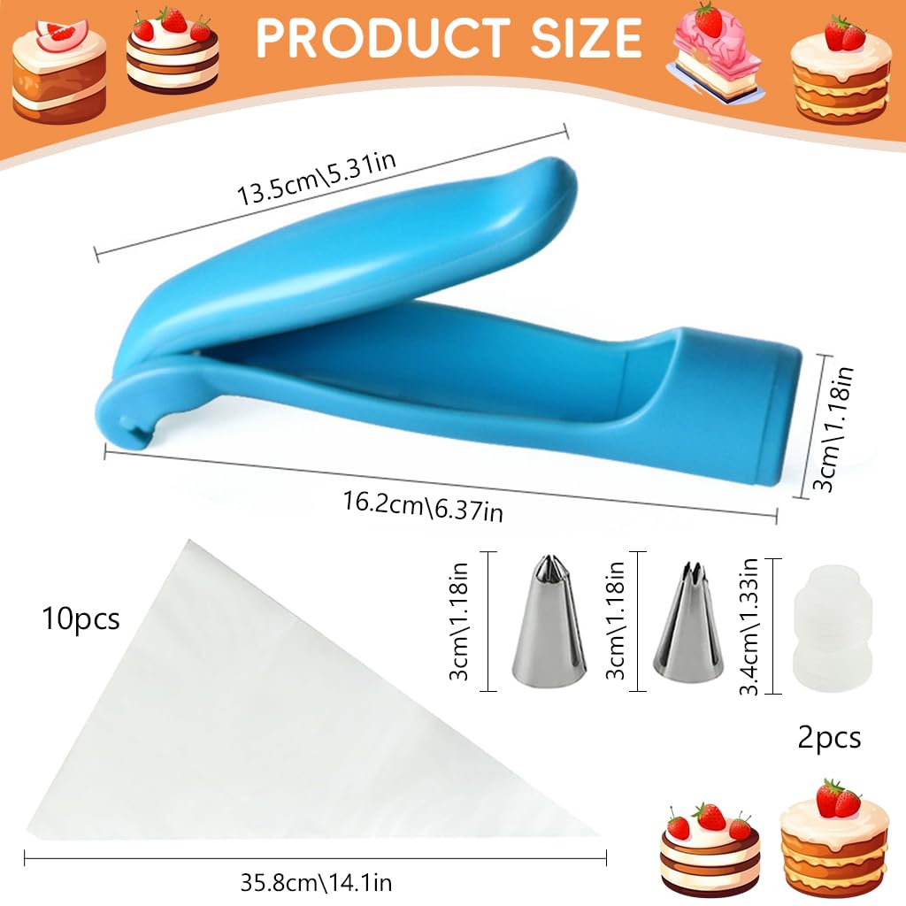 HASTHIP® Cream Applicator for Piping Bags Cream Squeezer Tool Cake Decorating Pen Cake Icing Pen with 2 Piping Tips, 2 Couplers and 10 Piping Bags Cream Applicator for Cake Decorating