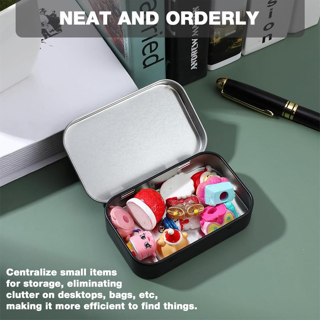 HASTHIP Small Metal Tin Boxes for Crafts and Travel featuring Secure Lids 9.5x6x2.2cm | Reusable Storage Containers