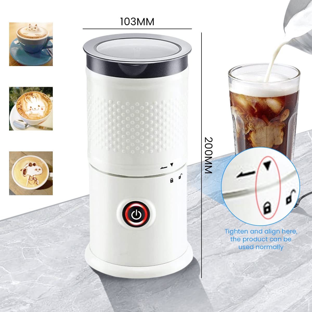 Electric Milk Frother, Electric Milk Frother for for Cold/Hot Milk Frother, Milk Steamer, Non-Stick Coating Milk Frother Milk Foamer Frother Standalone Frother