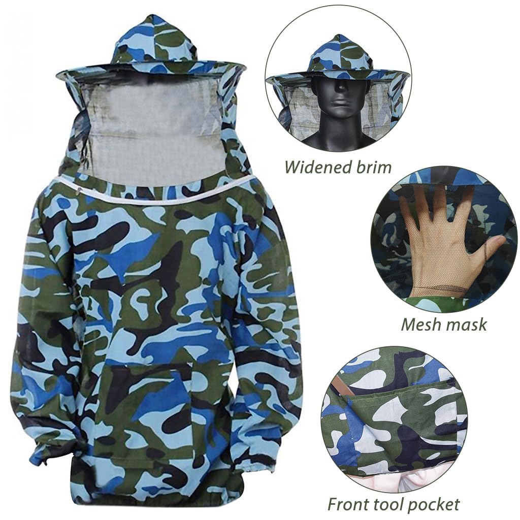 HASTHIP Bee Suit for Beekeeping with Detachable Veil Hat and Elastic Cuff Hem | 3 PCS Protective Top