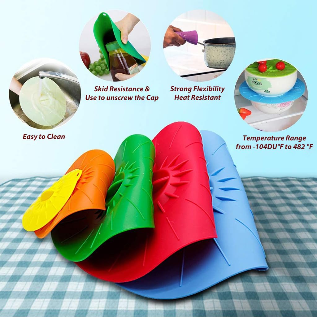 Heat Resistant Microwave Cover, Silicone Lids Covers for Food, Silicone Stretch Lids and Food Covers, 5 Sizes Reusable Heat Resistant Food Lids fits Cups, Bowls, Plates, Kitchen Gadgets