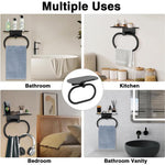 HASTHIP Round Towel Ring with Shelf for Bathroom and Kitchen featuring Self Adhesive Wall Mount | Space Saving Steel Organizer