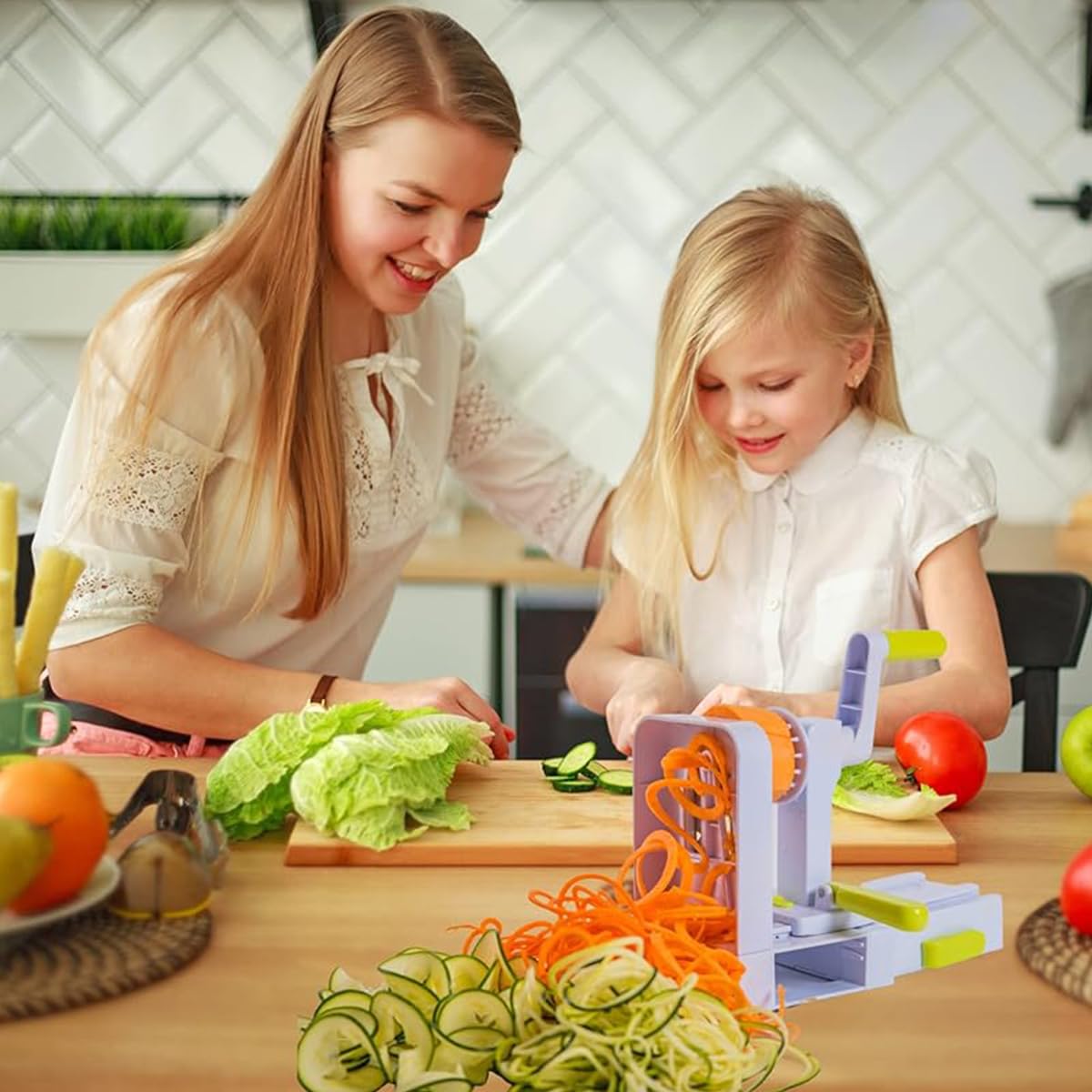 HASTHIP Vegetable Slicer for Kitchen with 5 Blades and Stable Suction Cup Base | Easy to Clean