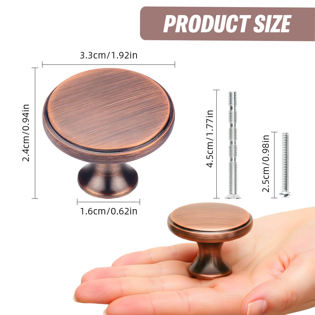 HASTHIP knobs for drawers with 1.29 in round ergonomic grip and brushed brown zinc alloy | 3 piece set