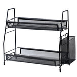 HASTHIP Desk Organizer Rack for Office and Kitchen Use with Double Layer Storage 35.5x20x33 cm | Metal Mesh Design and Side Hanging Case