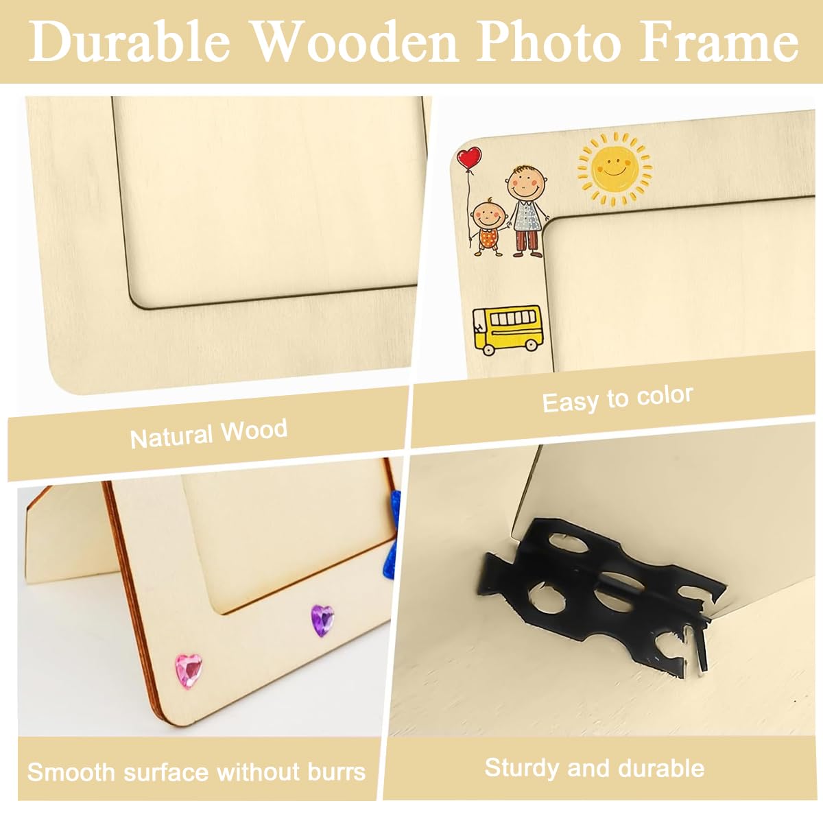 HASTHIP Wooden Photo Frame Kit for DIY Crafts with 6 Frames and 30 3D Decals | Eco Wood