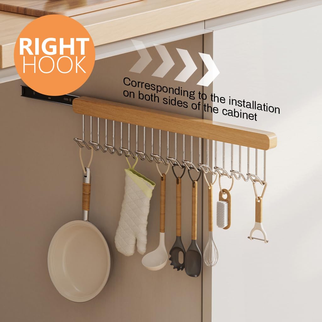 HASTHIP Wooden Hanger for Clothes with 12 Stainless Steel Hooks and Sliding Rack | 41x8cm Wall Mounted Drawer-Free Design