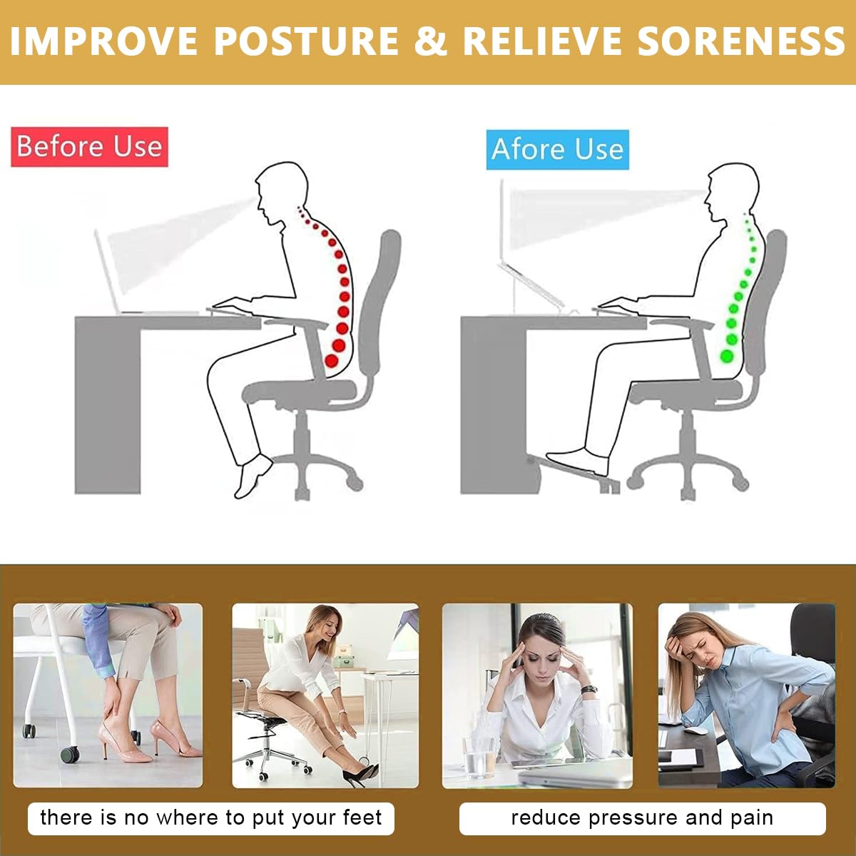 HASTHIP Office Foot Rest for Under Desk with 4 Rollers and Massage Texture | Ergonomic Leg Support