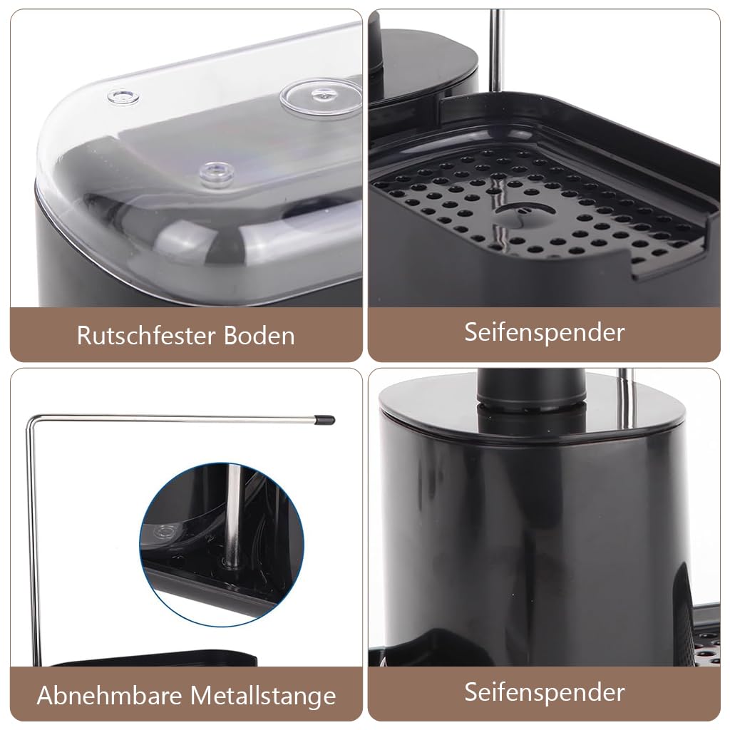 HASTHIP Kitchen Soap Dispenser for Sink with 2‑in‑1 Drain Rack and 12.2×4.3×6 in Slim Design | Multipurpose for Kitchen and Bathroom