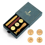 HASTHIP® Kit de Sellos de Cera Retro,Juego Sello Lacre Manual con Cabezal Cobre y Mango Madera,Barras Cera Roja y Dorada Set Regalo para Sobres Cartas Manualidades