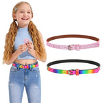HASTHIP® Cinturones de Cintura para Niñas 2 Piezas,Cinturón Arcoíris y Rosa Brillante de Cuero PU con Hebilla Metálica 90cm Ajustable para Niñas 6-12 Años