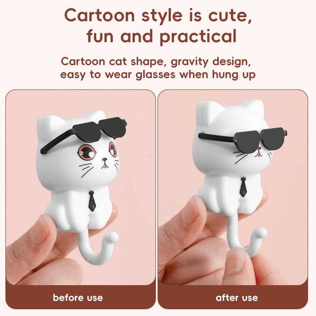 HASTHIP Cat Wall Hooks 9PCS for Kitchen and Bathroom featuring PVC Cartoon Tail Design