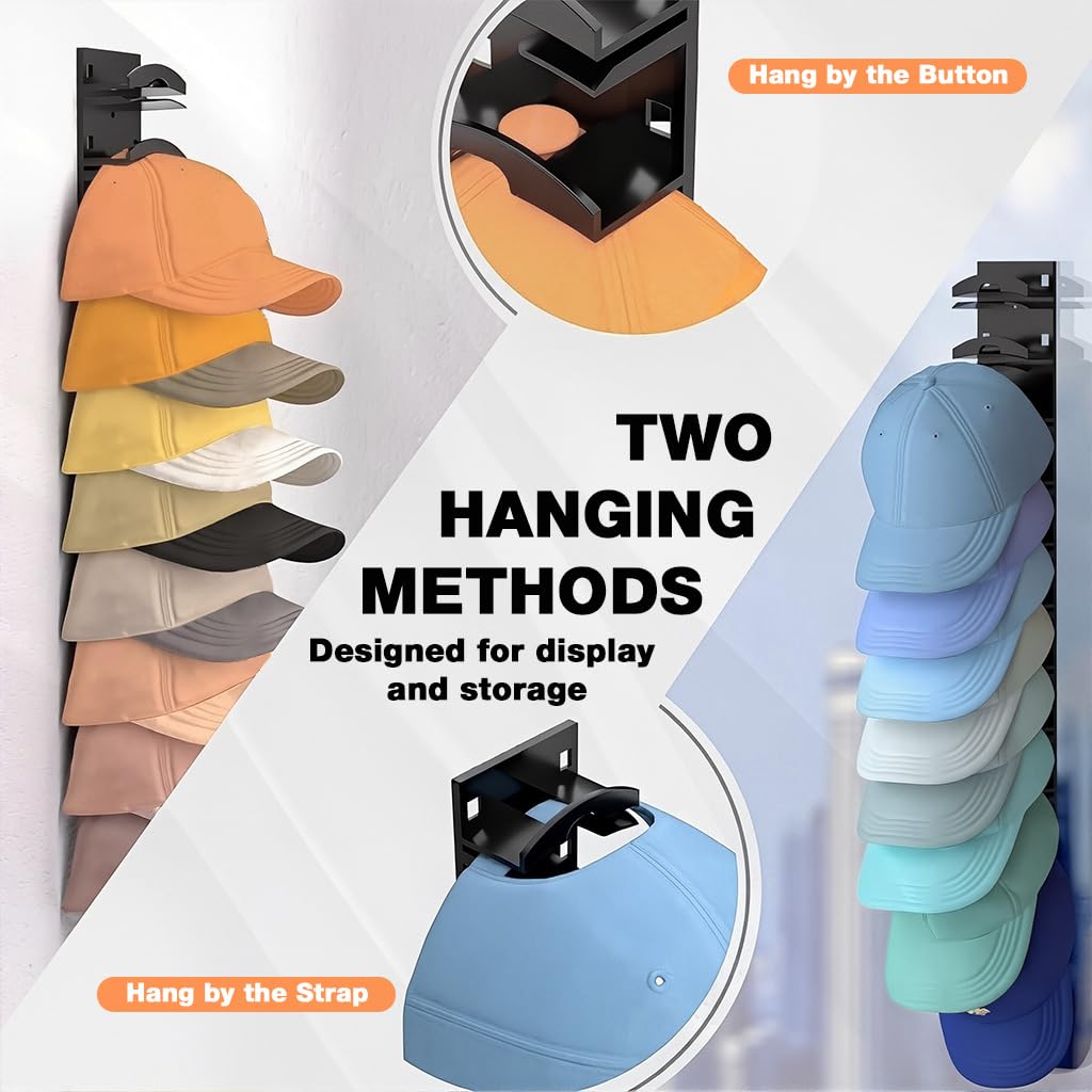 HASTHIP Hat Wall Organizer for 10 Hats with Contoured Holders and No Drill Mount | 2 Pack