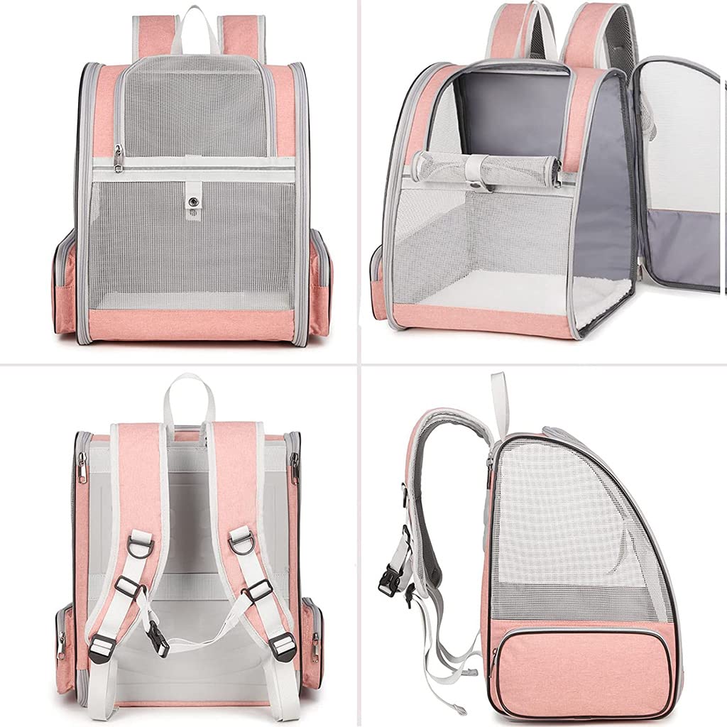 HASTHIP® Mochila Transportadora para Mascotas Pequeñas y Medianas,Mochila Expandible con Malla Transpirable para Perros y Gatos,Diseño Ergonómico Cómodo Viajes Aire Libre (Rosa)