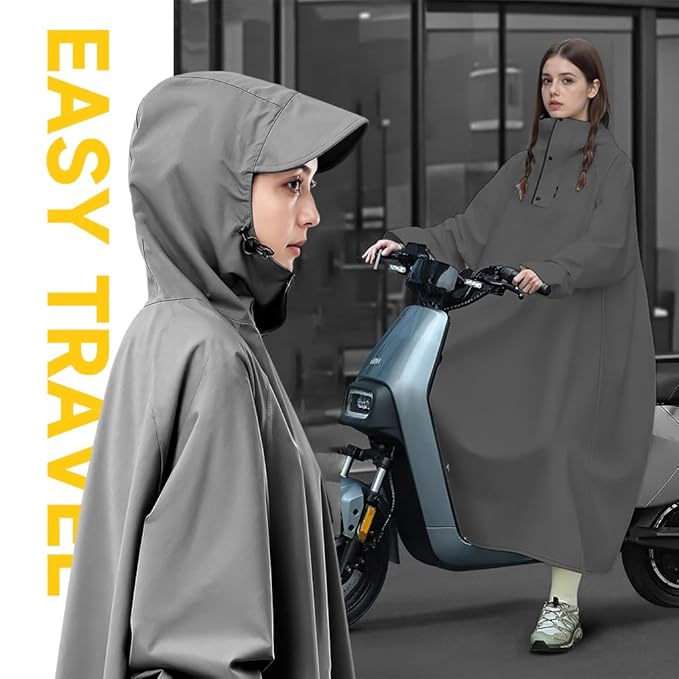HASTHIP®Long Rain Coat, Raincoat for Men Women Waterproof | Reusable Hooded Rain Poncho with Wide Brim | Lightweight Raincoat for Hiking, Travel, Motorcycle Riding M