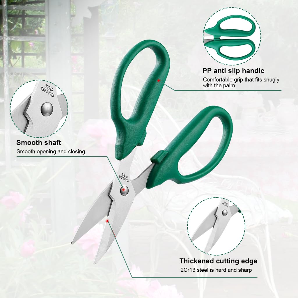 HASTHIP Gardening Scissors Set for Trimming and Pruning with Anti‑Slip Handle | 3Pcs Stainless Steel Blades
