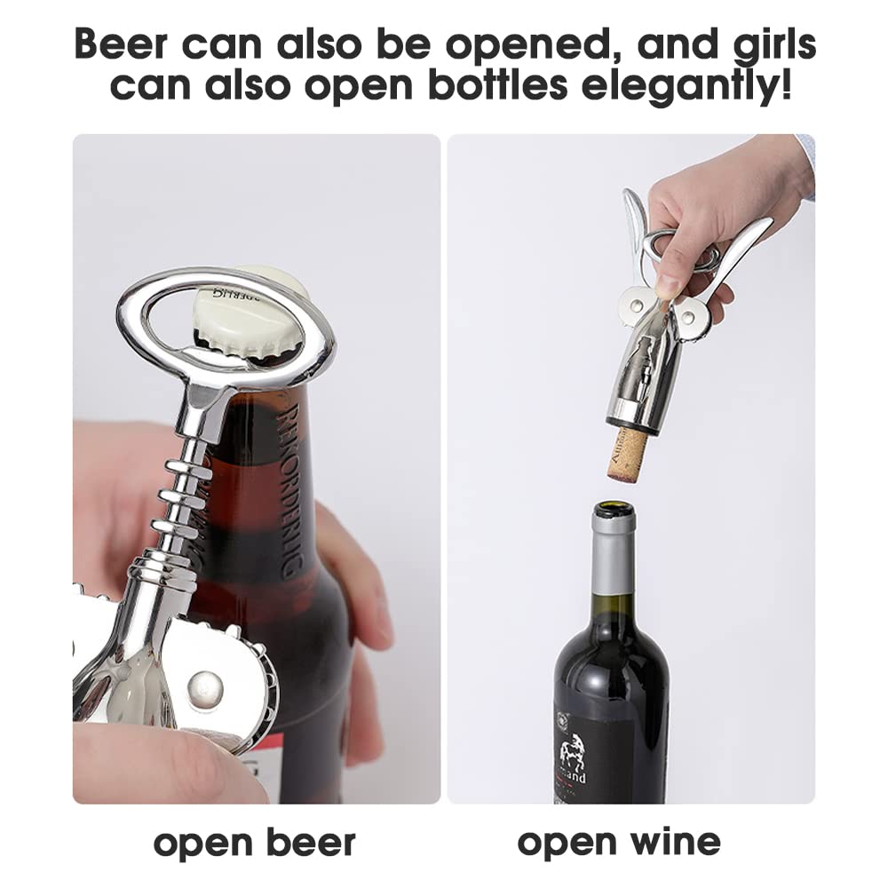 4 PCS Wine Opener Stainless Steel Corkscrew Set with Vacuum Wine Stopper, Wine Foil Cutter, Wine Aaerator Pourer Wine Corkscrew Supplies Set for Kitchen Restaurant Bars Gifts for Wine Lover