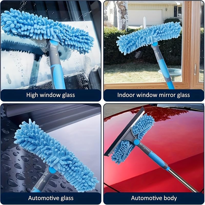 HASTHIP Window Cleaner Kit with 20 ft Reach Extension Pole and 2 in 1 Rotatable Squeegee | Blue