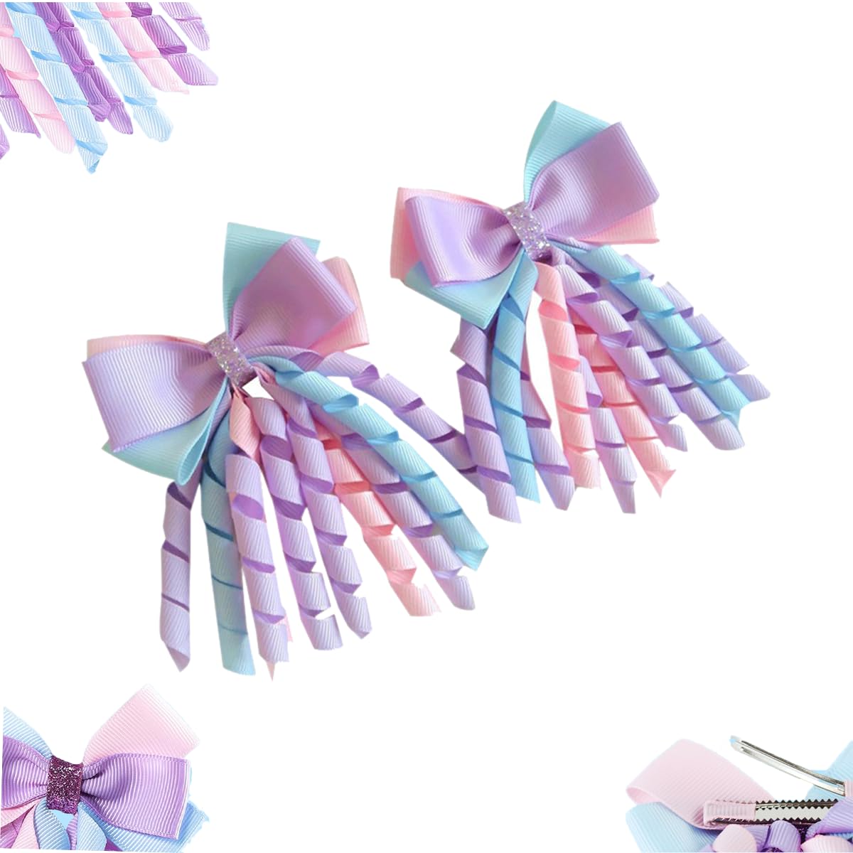 HASTHIP® Lazos para el Pelo Niñas 2 Piezas - Lazos de Cinta Curly Estilo Princesa, Pinzas Elegantes para Cabello, Accesorios Bonitos Regalo Niñas, Color Púrpura