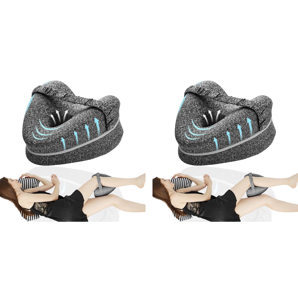 HASTHIP Knee Pillow for Side Sleepers featuring Ergonomic Contoured Design and 2PCS Set | Gray Washable Cover