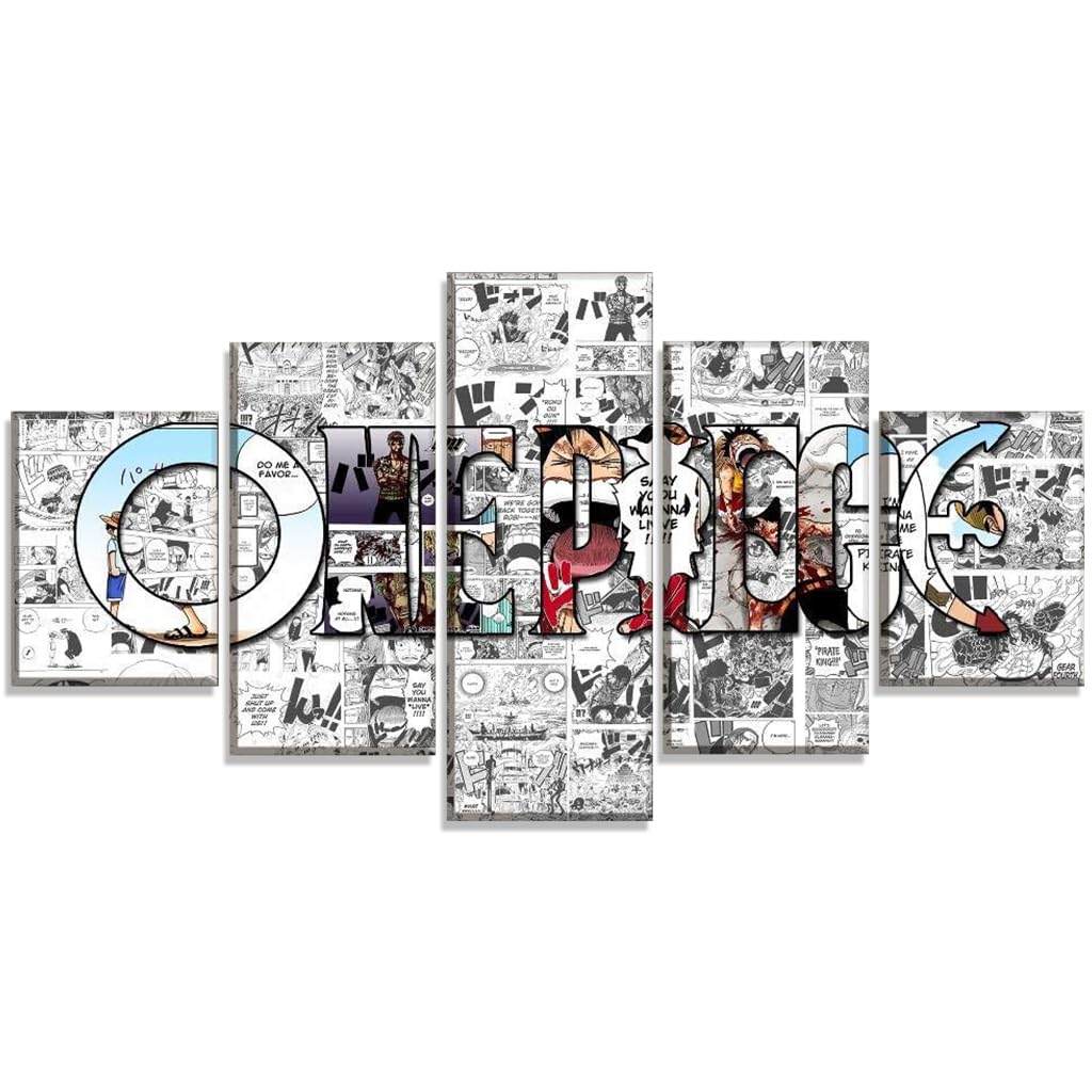 Anime Poster - 5 Piece Canvas Wall Art One Piece Manga Wall Posters, Home Decor Items for Living Room, Painting for Wall Decoration, Wall Decoration Items for Living Room, No Wooden Frame