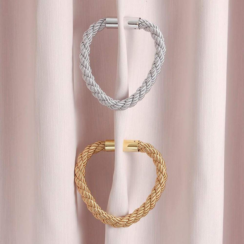 Magnetic Curtain Tie Backs Clips Curtain Buckles Holdbacks Binding Weaving Tie Band 2 Pieces for Home Office Decorative