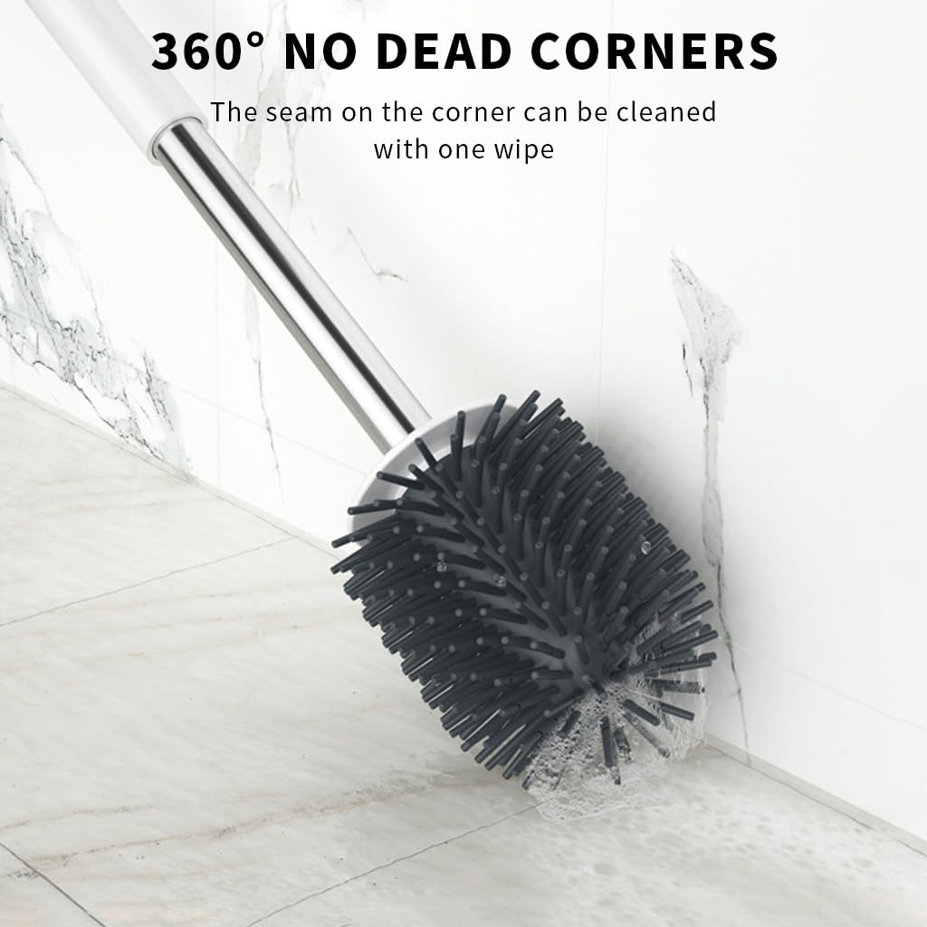 HASTHIP Silicone Toilet Brush Set for Bathroom with 17cm Long Handle and Ventilated Holder | Flexible Bristles Cleaner