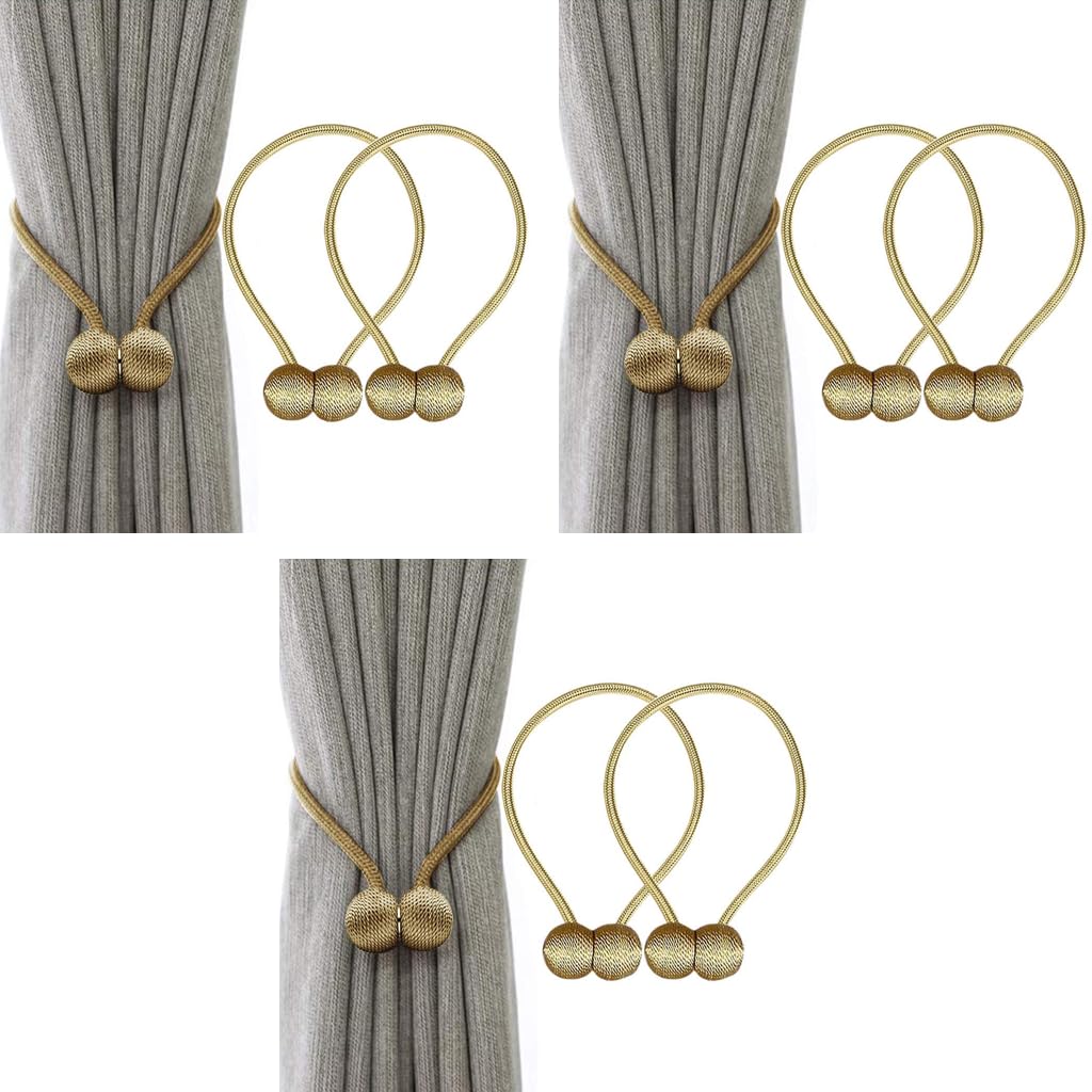 HASTHIP Curtain Tiebacks for Living Room and Bedroom with Strong Magnetic Closure | 16 in Rope 3 pcs Gold Polyester